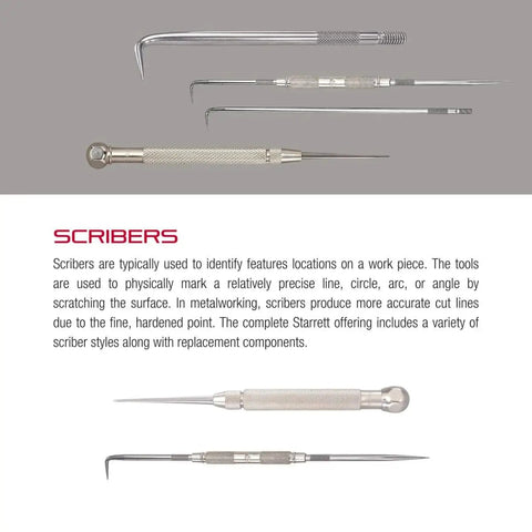 Replacement Point For 70A Scriber With Knurled Nickel Plated Handle, Durable Steel Build displayed with multiple scriber types.