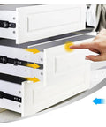 Heavy Duty 45Mm Push To Open Drawer Slides Dead Silent Three Section Cabinet Glides Smooth Ride Pull Out Tracks For Home Furniture Hardware 12 Inch Length showing finger pushing drawer.
