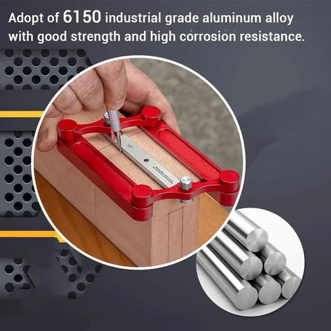 Precision Center Finder Gauge Woodworking Set Featuring Interchangeable Marking Rods for precise center marking on wood base.