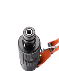 Close-up of the 12 Piece Air Die Grinder Kit With Straight And Angled Heads, pneumatic grinding tool part with an orange lever