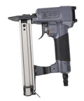 Boss Level Pneumatic Brad Nailer And Heavy Duty Air Nail Gun For Fast Framing And Slick Woodworking Builds That Run Like Gangbusters And Finish Top Notch, showing product side view with aluminum body and ergonomic grip.