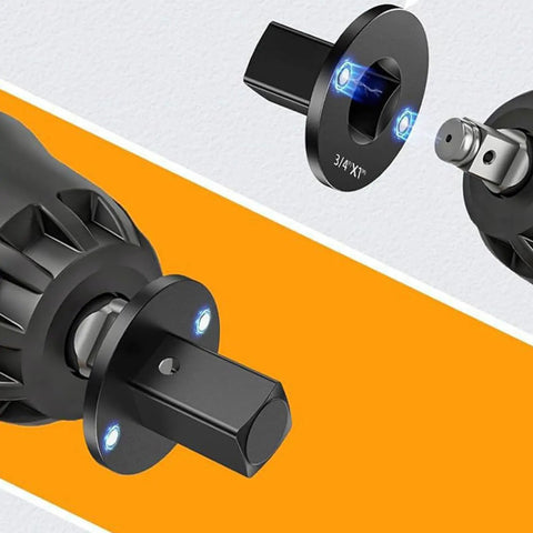 Jiawu Low Profile Socket Adapter Set For Auto Repair And DIY Jobs Includes 4 Piece Magnetic Drive Conversion Kit That Fits Tight Spaces Perfectly While Maximizing Storage Efficiency With Seamless Size Transitions. 3/4 to 1-inch black metal adapter close-up