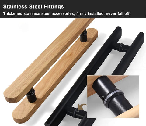 Two Sided Solid Wood Glass Door Handle Kit Rustic Sliding Barn Style Modern Push Pull Door Handle Set For Indoor Outdoor Use Dope Black Finish 16 Inch 40 Cm, stainless steel fittings