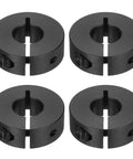 Four piece split shaft collar set with 14mm bore and 35mm outer diameter, 12mm thick carbon steel black oxide lock collar clamp with set screws