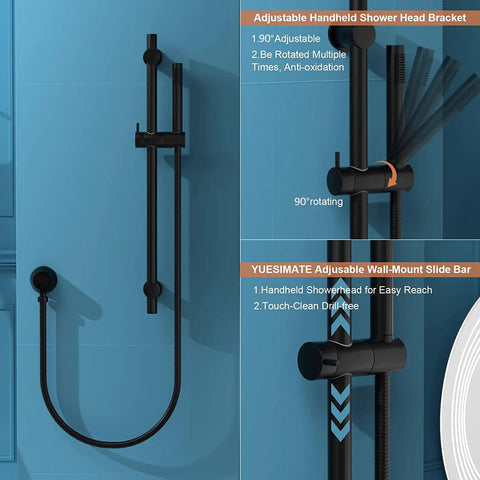 Round Hand Held Shower Head With 28 Inch Slide Bar Matte Black Shower Slide Bar Kit Featuring 304 Stainless Steel, close-up detail