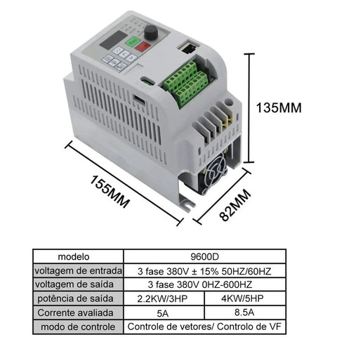 Beefed Up 7.5kW To 11kW Variable Frequency Drive For 3 Phase Motors, High Performance Inverter Controller With 0-650Hz Output, Rugged Industrial VFD Inverter Frequency Converter Easy Install, gray 155x82x135mm model 9600D