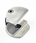 Close-up of a stainless steel wall connector for a Heavy Duty Stainless Steel Glass Sliding Barn Door Hardware Kit For 8 Foot Doors