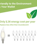 Dimmable Candelabra LED Light Bulbs 40W Equivalent E12 CA10 Flame Tip 2700K Warm White 300LM infographic on energy savings