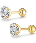 Hypoallergenic 18G Ball Back CZ Stud Earrings Set For Women And Men, 14K Gold Tone Stainless Steel Screw Back And Flat Back Varieties, Includes 6 Pairs Of Cubic Zirconia Cartilage Earrings For Everyday Wear. gold-tone CZ ball back stud earrings