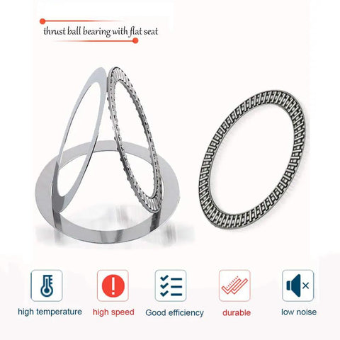 Steel bearings for Round Lazy Susan Turntable With 80 Cm Tempered Glass Tray, showing durability and efficiency icons.