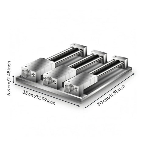 Predolo Copper Fixture Vise Hardened Multi-Station Heavy-Duty For Milling Machines Grinding 3 Rows 12 Stations Flat Thickened Base Plate 300X330X16mm from a top view showing dimensions 33cmx30cm.
