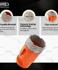 BGTEC 6pc orange dry diamond core drill bits set for porcelain tile ceramic brick; sizes 20–100 mm close-up view