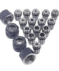 All In One 19 Piece ER11 Precision Spring Collet Set With 1mm Through 7mm And One Eighth And One Quarter Inch Sizes, ER11A Clamping Nuts