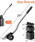 Lengthening Furniture Lifter Tool With Height Adjustable Base For Easy Moving Of Heavy Furniture Up To 660 Lbs Sliders And Wheels Lift Aid No Sweat No Back Strain shown with size dimensions and adjustable base