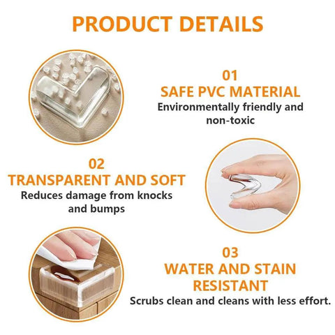 Product details of Ten Pack Super Soft Baby Corner Protectors made from safe PVC material, transparent, soft, and water-resistant.