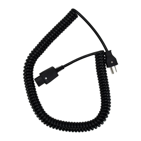 Manioiity 111550000610 Electric Pallet Jack Charger Cable 3-Pin Heavy Duty Replacement Cord with coiled design.