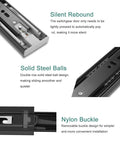 Close-up view of Soft Close Drawer Slides With Push To Open, Full Extension Ball Bearing Glides, Side Mount, showing steel balls and nylon buckle in Black, 12 Inch.