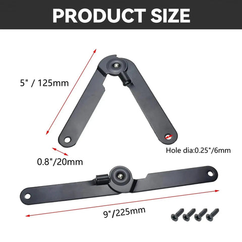 Two Pack 180 Degree Rotating Lid Support Hinges, Heavy Duty 9 Inch Folding Hinge For Cabinets, Furniture, Black Finish, hardware shown