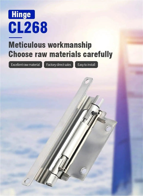 Heavy-duty hidden spring hinge with concealed design for industrial cabinets and gates, satin finish, one piece unit.