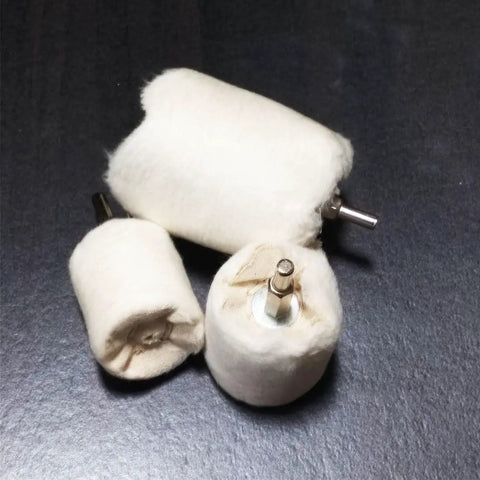 3 Pack White Flannel Polishing Wheels Quarter Inch Hex Shank For Knockout Shine And Hella Durable Cotton Buffing Pads 40Mm 50Mm 65Mm shown in various sizes.