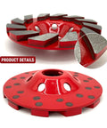 Close-up view of an 8 Piece Straight Up Heavy Duty 4 Inch Turbo Diamond Cup Grinding Wheel For Angle Grinders showing heat treated segments.