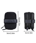 Under Seat Bike Bag Waterproof Ride Ready Saddle Pouch With Secure Straps And Multiple Storage Compartments For Travel, Commuting, And Touring A Durable Nylon Pannier For Rear Rack Accessory, front and side view with dimensions