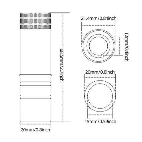 Technical drawing of 20mm Stainless Steel Bench Dogs Set With Rubber Connector For T Track Workbenches And Tables Rock Solid Hold