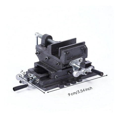 3 Inch Bench Vise With Cross Slide For Machine And Drill Press Heavy Duty Cast Iron Frame, side view with measurements.