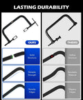 Comparison of valve spring compressor kit C clamps showing solid structure vs hollow structure with durable and nonslip design.