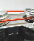 Premium Red Rubber Drive Belt For Mini Drill Press shown on pulleys, 5/32 inch thick, used for steady power transfer.