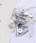 Heavy Duty Cam Lock Fittings For Furniture Assembly And Repair 24 Sets Iron And Nylon Connectors scattered on surface
