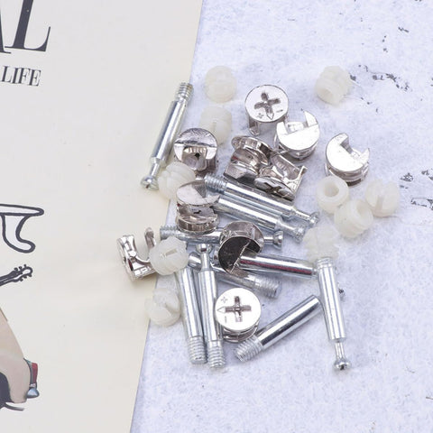 Heavy Duty Cam Lock Fittings For Furniture Assembly And Repair 24 Sets Iron And Nylon Connectors scattered on surface