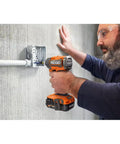 18V Brushless Cordless Impact Driver Tool Only 3 Speed Settings One Quarter Inch Hex Chuck Compact Pro Grade used on wall