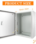 Open Outdoor Electrical Box 20x16x8 In NEMA 4X Weatherproof Enclosure IP66 Waterproof Lockable Junction Box showcasing interior dimensions.