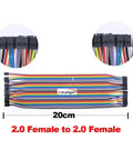 200Pcs Breadboard Jumper Wires Kit With Male Or Female Pins 2.54mm And 2.0mm Pitch 20cm Cables 10 Colors For Arduino Diy Prototyping And Projects, 2.0mm female connectors