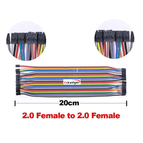 200Pcs Breadboard Jumper Wires Kit With Male Or Female Pins 2.54mm And 2.0mm Pitch 20cm Cables 10 Colors For Arduino Diy Prototyping And Projects, 2.0mm female connectors