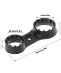 Dual Head Bicycle Fork Wrench For Suntour XCM XCR XCT Front Fork Repair Spanner Tool with Cap Removal, black plastic, dimensions shown