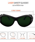 Kickass Five Pack Od4 Plus Laser Safety Glasses For 650 Nm Light With Hella Secure Wrap Around Coverage And En207 Certified Shielding, size introduction dimensions.