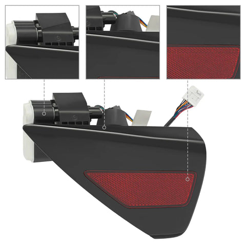 Slick Black And Red Charge Port Door Replacement For 2017 To 2023 Tesla Model 3 And 2020 To 2023 Model Y Left Driver Side close-up view.