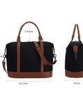 Canvas Travel Tote Bag For Women With Zipper, Weekender Duffel And Carry On Tote shown with dimensions