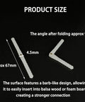 10 Pieces RC Airplane Plastic Pin Hinges 4.5x67mm Easy Install Hinges with angle and barb design on black background