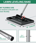 Heavy Duty Lawn Leveling Rake With 17 Inch Wide Head And 10 Inch Depth, 78 Inch Adjustable Stainless Steel Handle, Pro Grade View