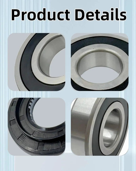 Premium Pro Grade Washer Tub Bearing Seal Kit Replacement For Lg And Kenmore Appliances in black nitrile rubber and steel.