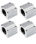 4 Pack SC6UU Linear Motion Ball Bearing Slide Block Bushings For CNC Router Builds displayed from multiple angles, showcasing aluminum design and heavy-duty seals.