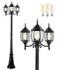 Outdoor Lamp Post Light With Three Heads In Old School Black And Clear Glass Panels E26 Base 100W Max Three LED Bulbs Included Weatherproof