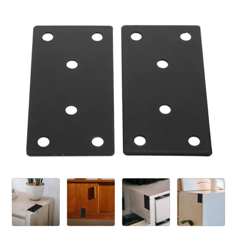 Two Pack Black Stainless Steel Flat Braces For Furniture Repair And Woodworking Rust Resistant Straight Brackets