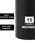 Detail of Deep Magnetic One Quarter Inch Drive Socket Set Fourteen Piece Six Point Metric with black phosphate finish and size marking.