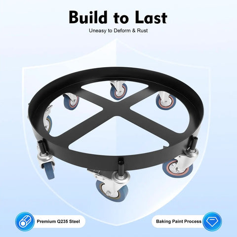 Heavy Duty Drum Dolly For 55 Gallon Drums 2000 Lb Capacity Steel Barrel Cart With Smooth Rollers Workhorse Industrial Drum Carrier Rugged Steel Frame For Easy Movement Of Heavy Barrels In Warehousing, black Q235 steel frame with swivel casters