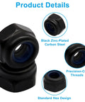 Hella Solid M4 x 0.7mm Nylon Insert Hex Lock Nuts 100 Pc Pack Metric Threaded Hardware, black zinc-plated carbon steel with nylon insert.