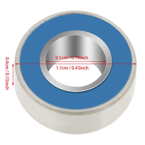 Close-up of a 25 Pack Small Sealed Ball Bearings MR115 2RS 5x11x4mm Steel With Rubber Seals showcasing dimensions.